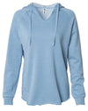 Front of a long sleeve pastel blue pullover hoodie.