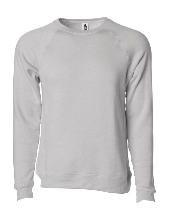 Front of a stone gray fleece long sleeve crew neck sweater.