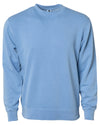 Front of a pastel light blue crew neck sweatshirt.