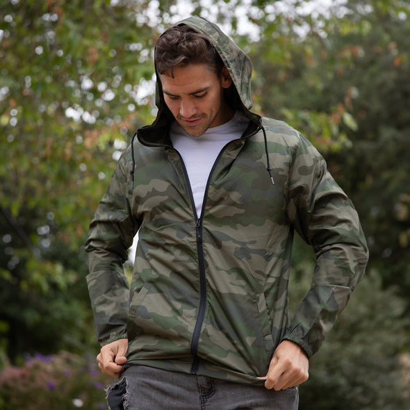 Men's Packable Windbreaker Lightweight Hooded Wind Jacket (Camouflage and 2 Tone)
