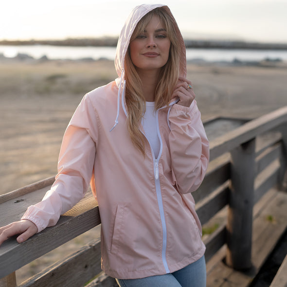 Packable Zip Windbreaker Lightweight Hooded Wind Jacket for Women (Solid Colors)