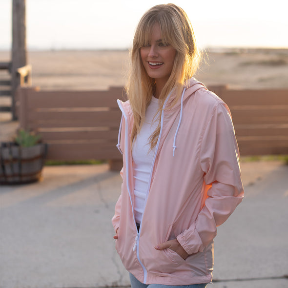 Packable Zip Windbreaker Lightweight Hooded Wind Jacket for Women (Solid Colors)
