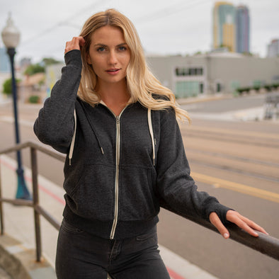 Heavyweight Sherpa Lined Full Zip Hoodie For Women