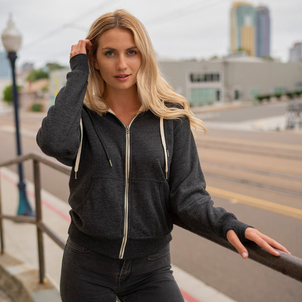 Heavyweight Sherpa Lined Full Zip Hoodie For Women