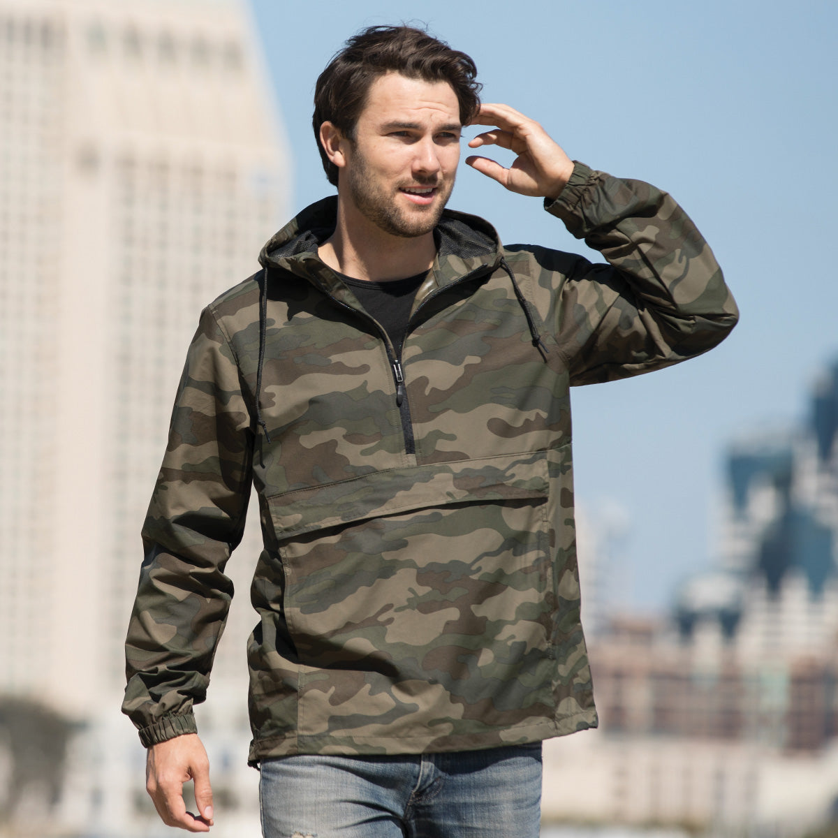 Pullover Rain Jacket 1 4 Zip Waterproof Hooded Anorak Global Blank