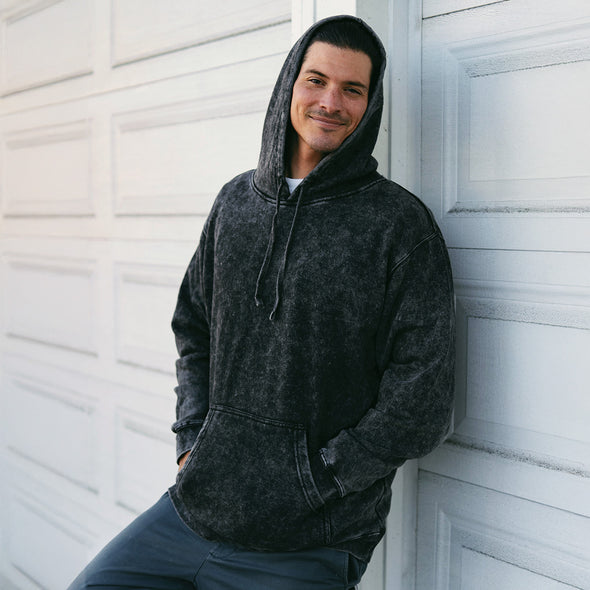 Mineral Wash Fleece Hoodie Pullover Sweatshirt for Men