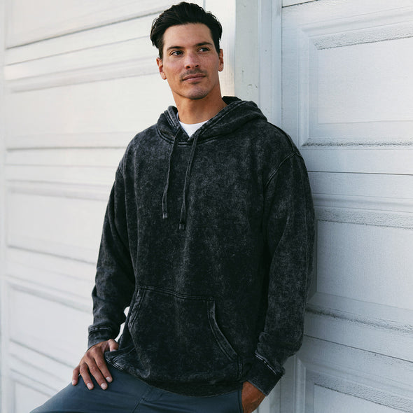 Mineral Wash Fleece Hoodie Pullover Sweatshirt for Men