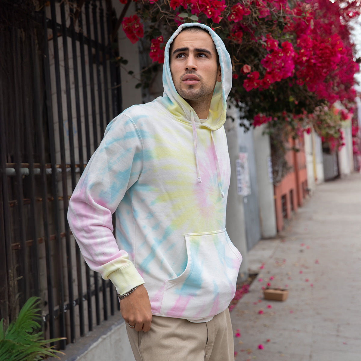 Retro Tie Dye Sweatshirt Soft Fleece Pullover Hoodie for Men Global Blank