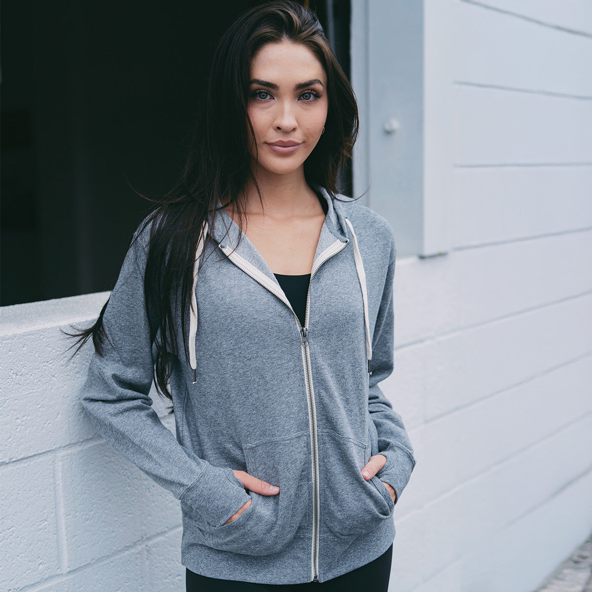 Terry cloth zip up hoodie top