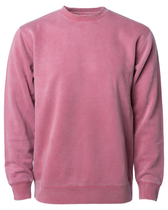 Front of a pastel maroon crew neck sweatshirt.