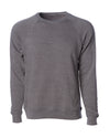Front of a light gray fleece long sleeve crew neck sweater.