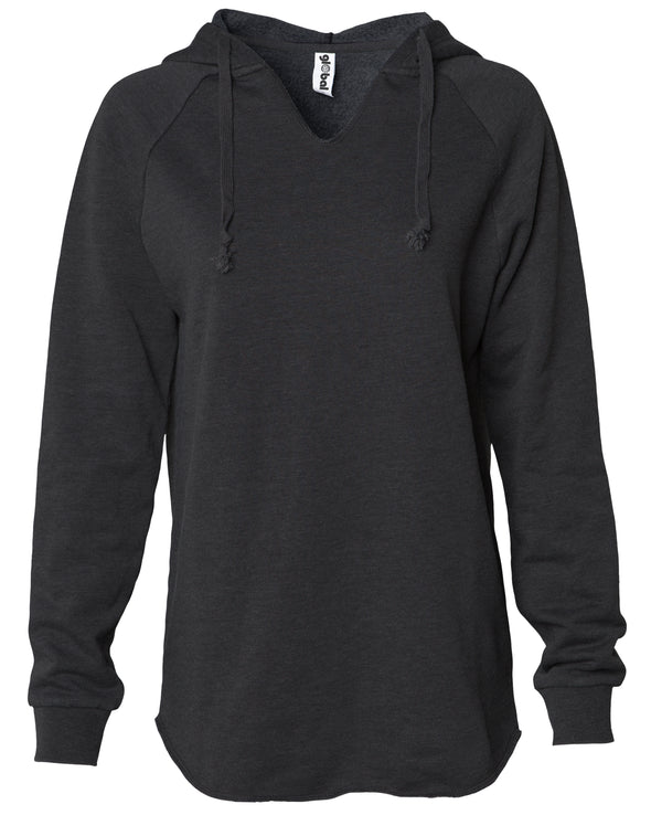 Front of a long sleeve black pullover hoodie.