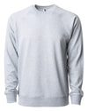 Front of a light gray french terry long sleeve crew neck sweater.