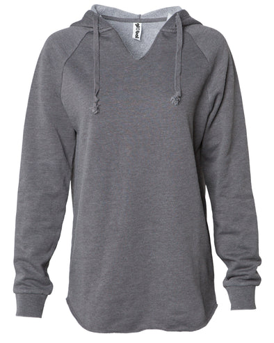 Front of a long sleeve gray pullover hoodie.