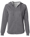 Front of a long sleeve gray zip-up hoodie.