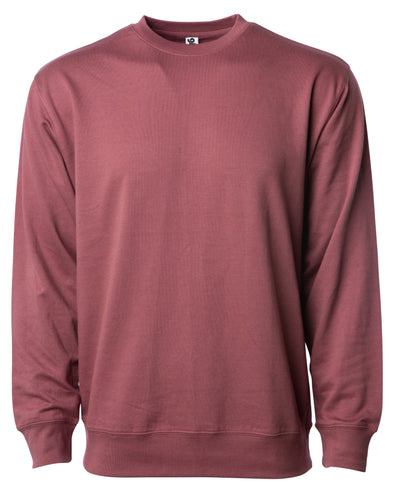 Front of a port red french terry long sleeve crew neck sweater.