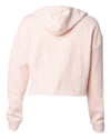 Back of a pink long sleeve crop top hoodie.