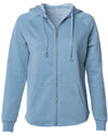 Front of a long sleeve pastel blue zip-up hoodie.