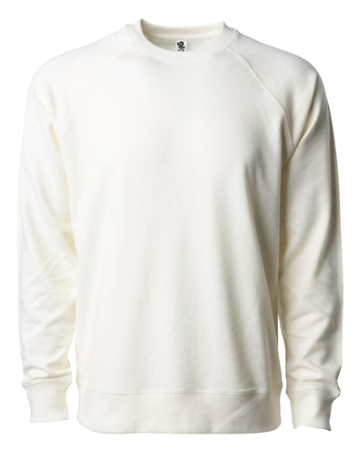 Front of an off-white french terry long sleeve crew neck sweater.