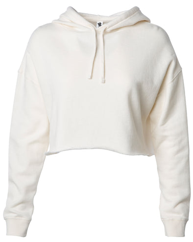 Front of a beige long sleeve crop top hoodie.