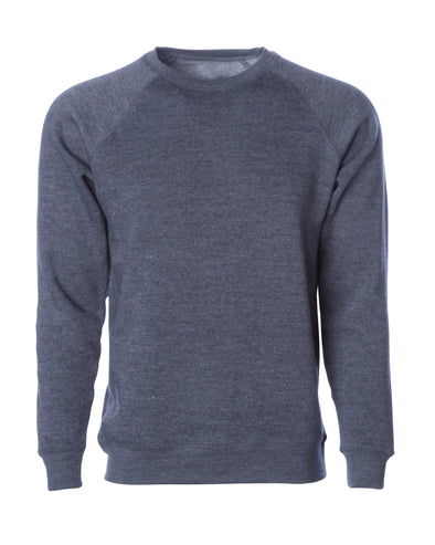 Front of a navy fleece long sleeve crew neck sweater.