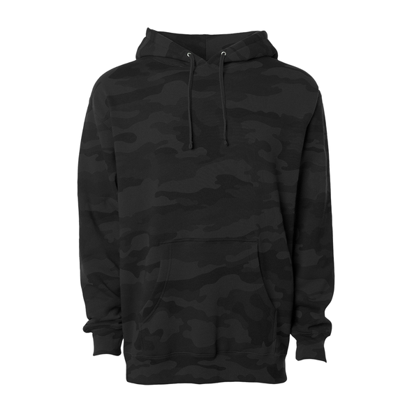 black camoflauge pullover hoodie for screen printing or embroidery