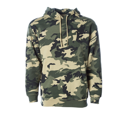 army camo pullover hoodie for men with front pouch pocket and drawstrings