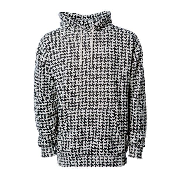 checkered pullover hoodie with front kangaroo pocket and drawstrings