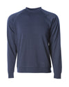 Front of a navy fleece long sleeve crew neck sweater.