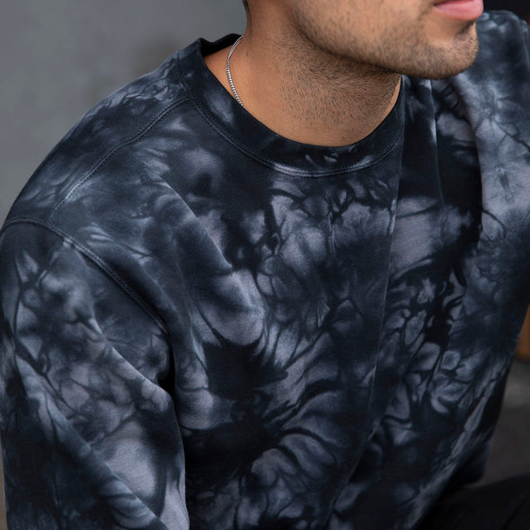 Retro Tie-Dyed Crewneck Sweatshirt Soft Fleece Sweater for Men