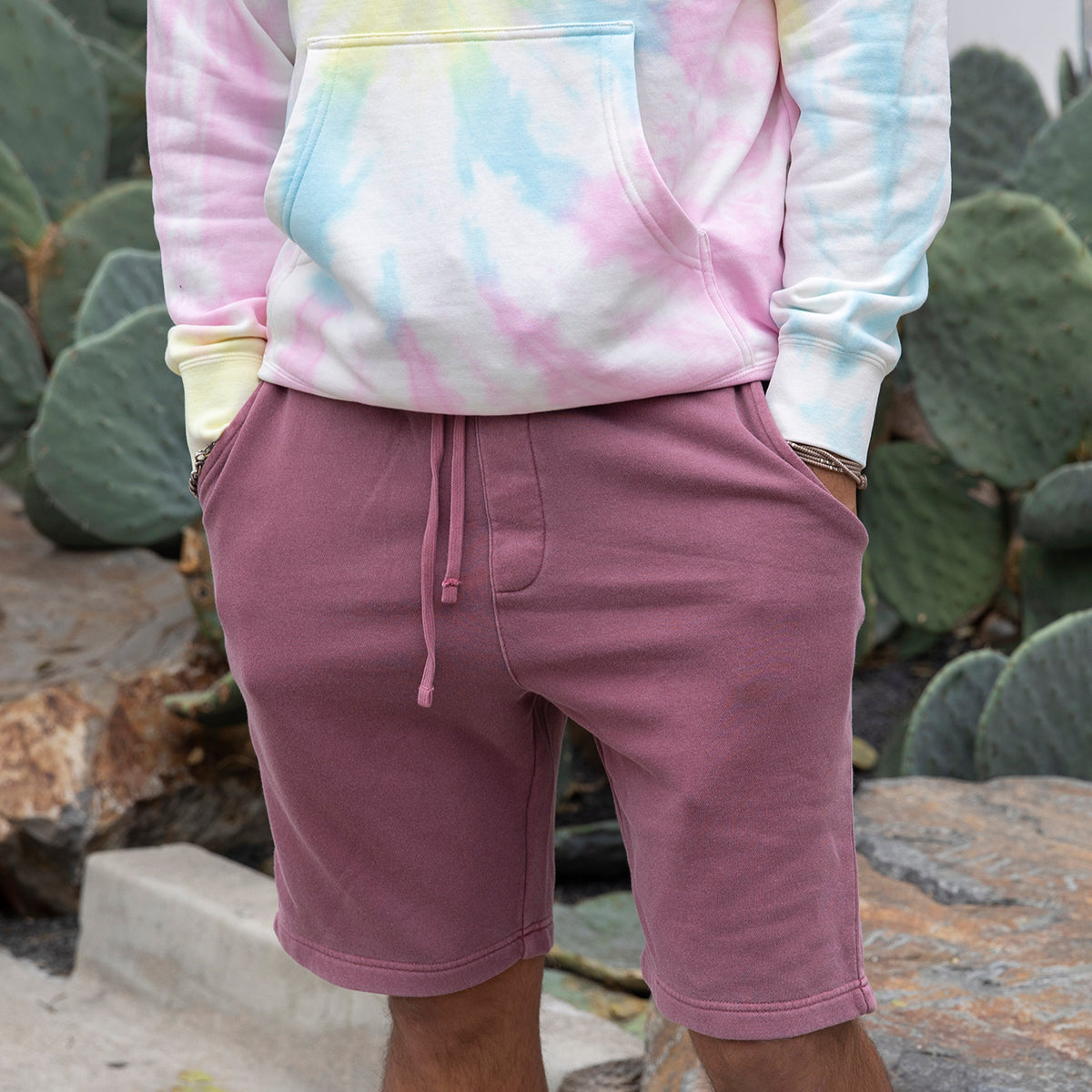 Pigment Dyed Cotton Sweat Shorts for Men
