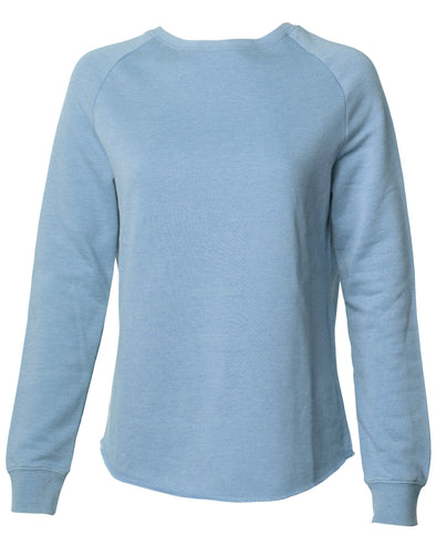 Front of a long sleeve pastel blue pullover sweater.