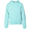 Front of children's mint green long-sleeve pullover hoodie with kangaroo pocket.