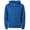 Front of children's blue zip-up long-sleeve hoodie with front pockets.