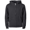 Front of children's charcoal gray zip-up long-sleeve hoodie with front pockets.