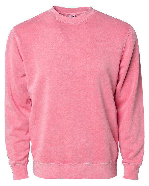 Front of a pastel pink crew neck sweatshirt.