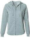 Front of a long sleeve pastel green zip-up hoodie.