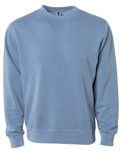 Front of a pastel blue crew neck sweatshirt.