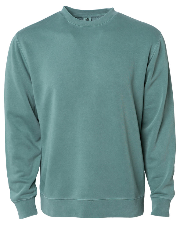 Front of a pastel green crew neck sweatshirt.