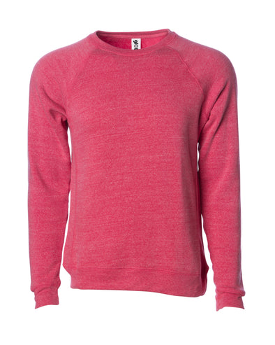 Front of a pomegranate pink fleece long sleeve crew neck sweater.