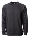 Front of a charcoal gray french terry long sleeve crew neck sweater.