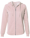 Front of a long sleeve pastel pink zip-up hoodie.