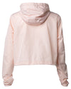 Back of a pink crop top windbreaker hoodie.